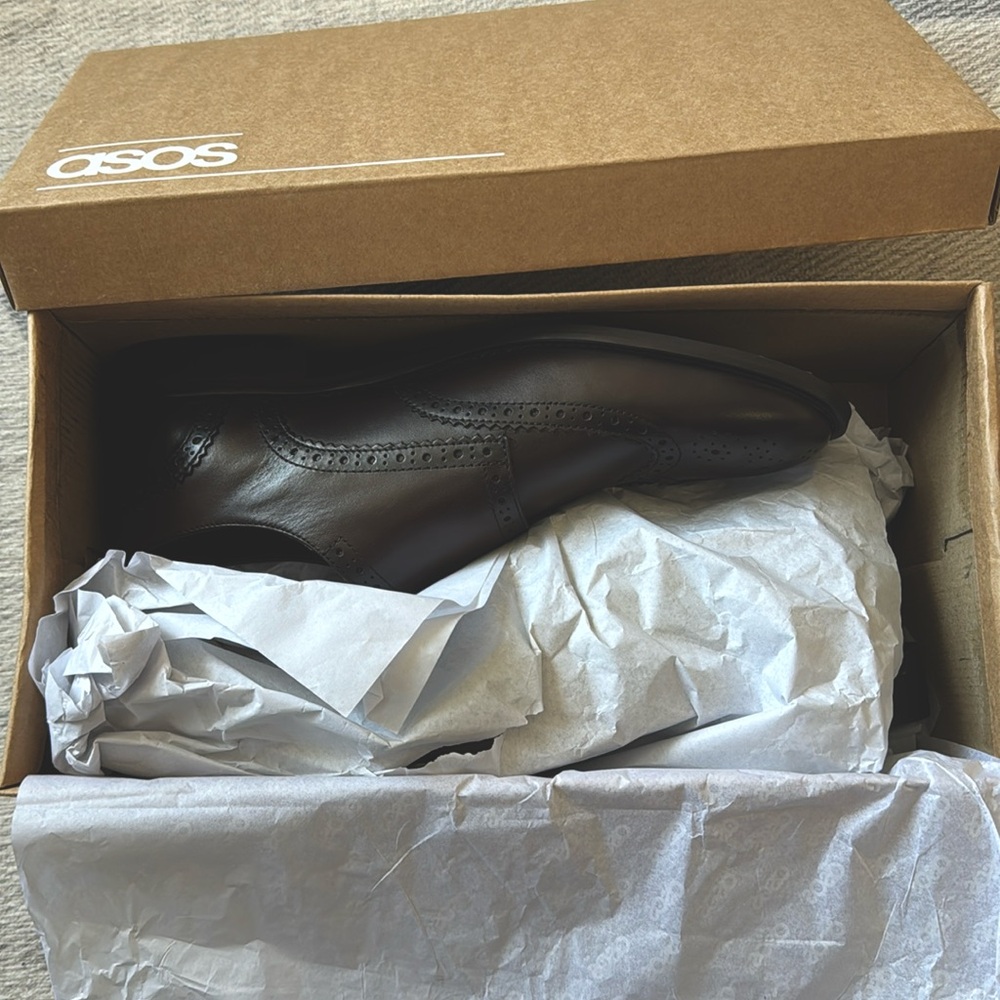 ASOS DESIGN monk shoes size 11 mens, with brogue detail in brown leather